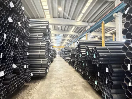 Black steel tube stock at a European manufacturing mill