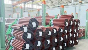 European-produced red-primer steel gas tube prepared for supply