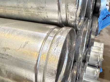 Close-up of hot-dip galvanised steel tube finish